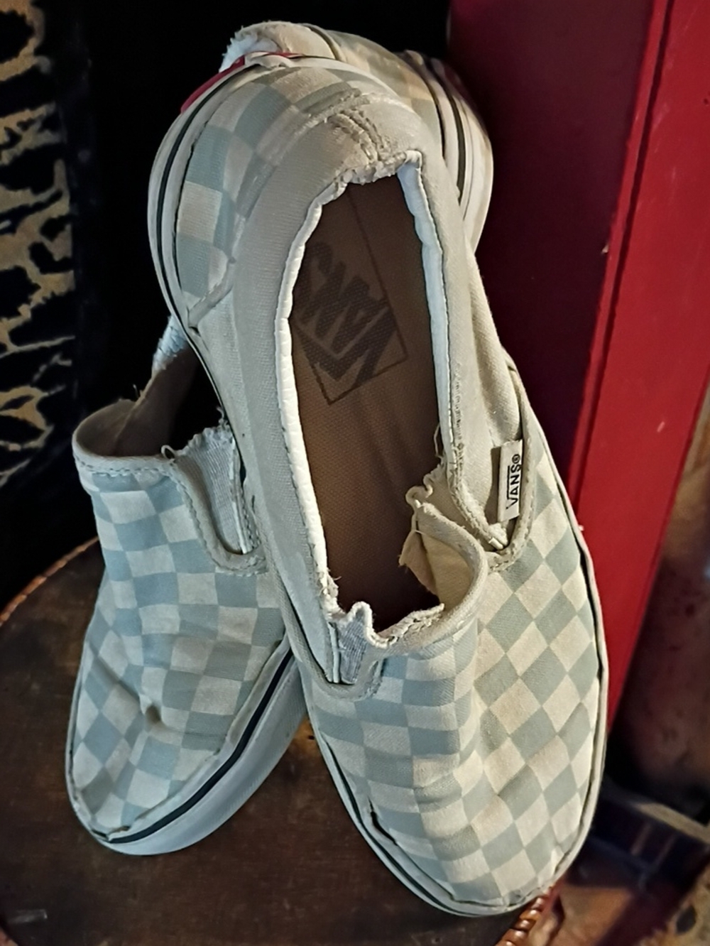 Vans Checkerboard Slip-On Sneakers White and Light Gray